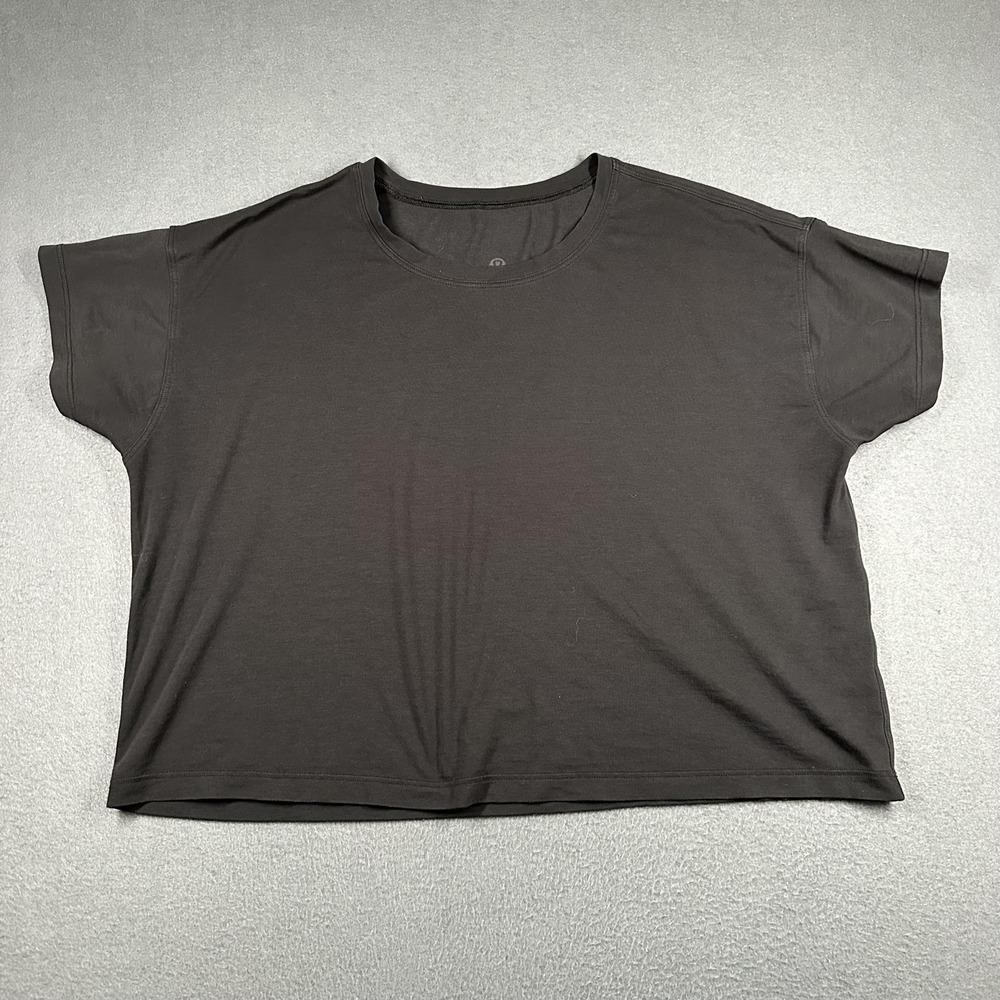 Lululemon Cropped Shirt Womens L Black Boxy Short Sleeve Crew Neck Cotton Blend